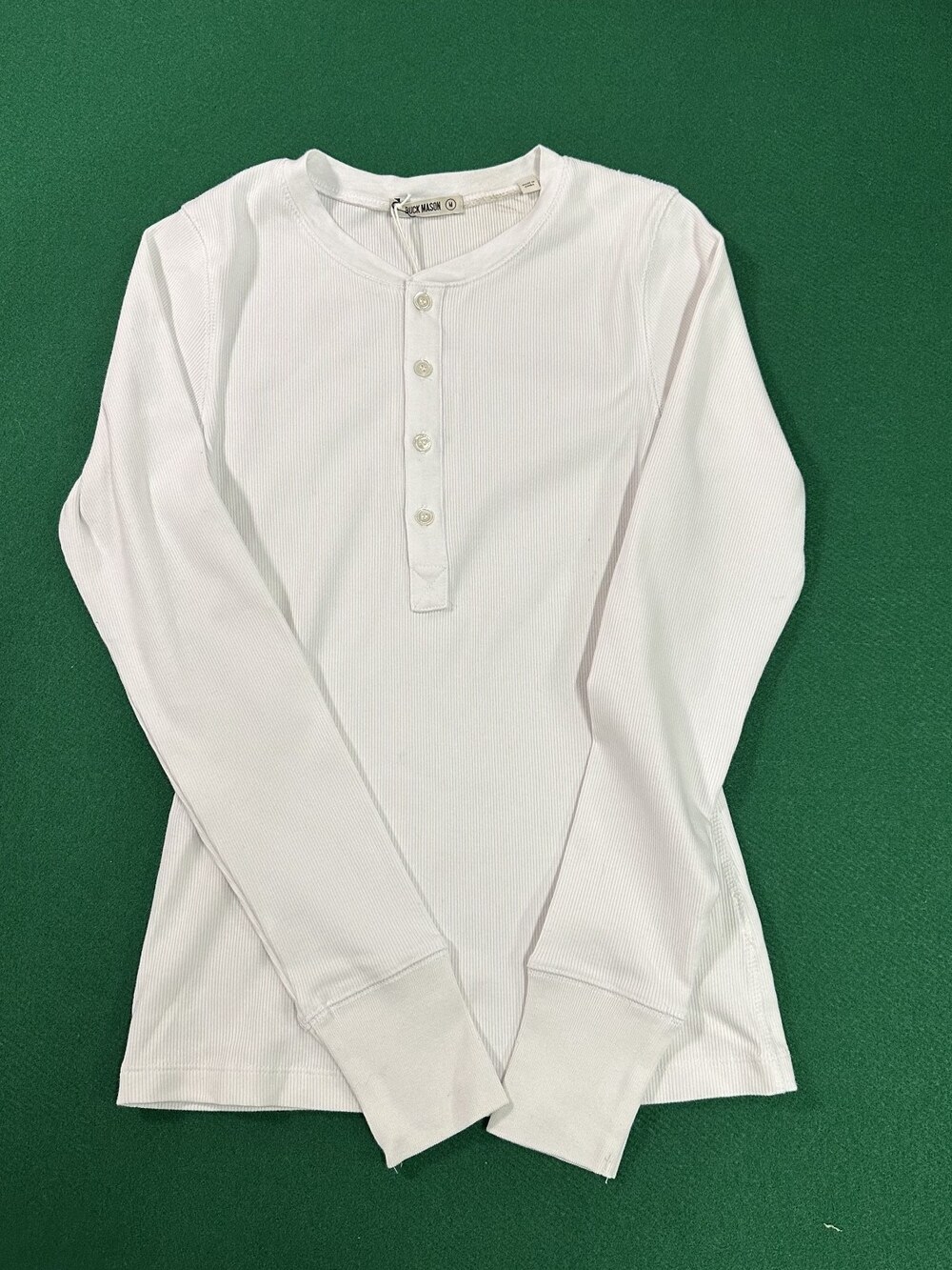 Buck Mason Womens White Surplus Rib Henley Sz MEDIUM MSRP $88 [DE1]